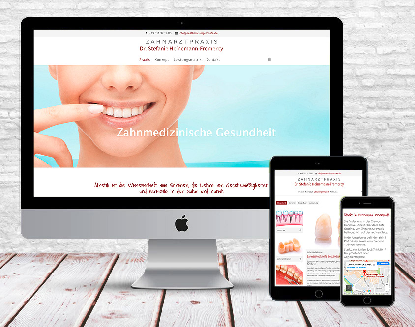 MENSCHundMAUS Webdesign: Zahnärztin in Hannover, die aufgrund ihrer Erfahrung, Möglichkeiten und Qualifikation die höchsten Ansprüche ihrer Patienten im Bereich der ästhetischen Zahnheilkunde erfüllt.